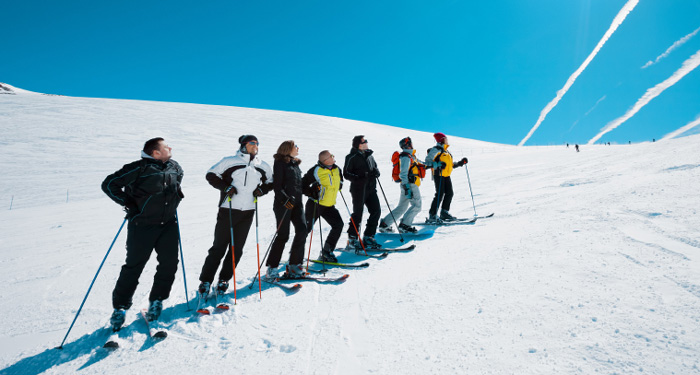 group of skiers in ski school